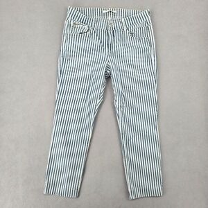 MAC Womens 30 Striped Slim Fit Cropped Jeans Nautical Preppy Blue White